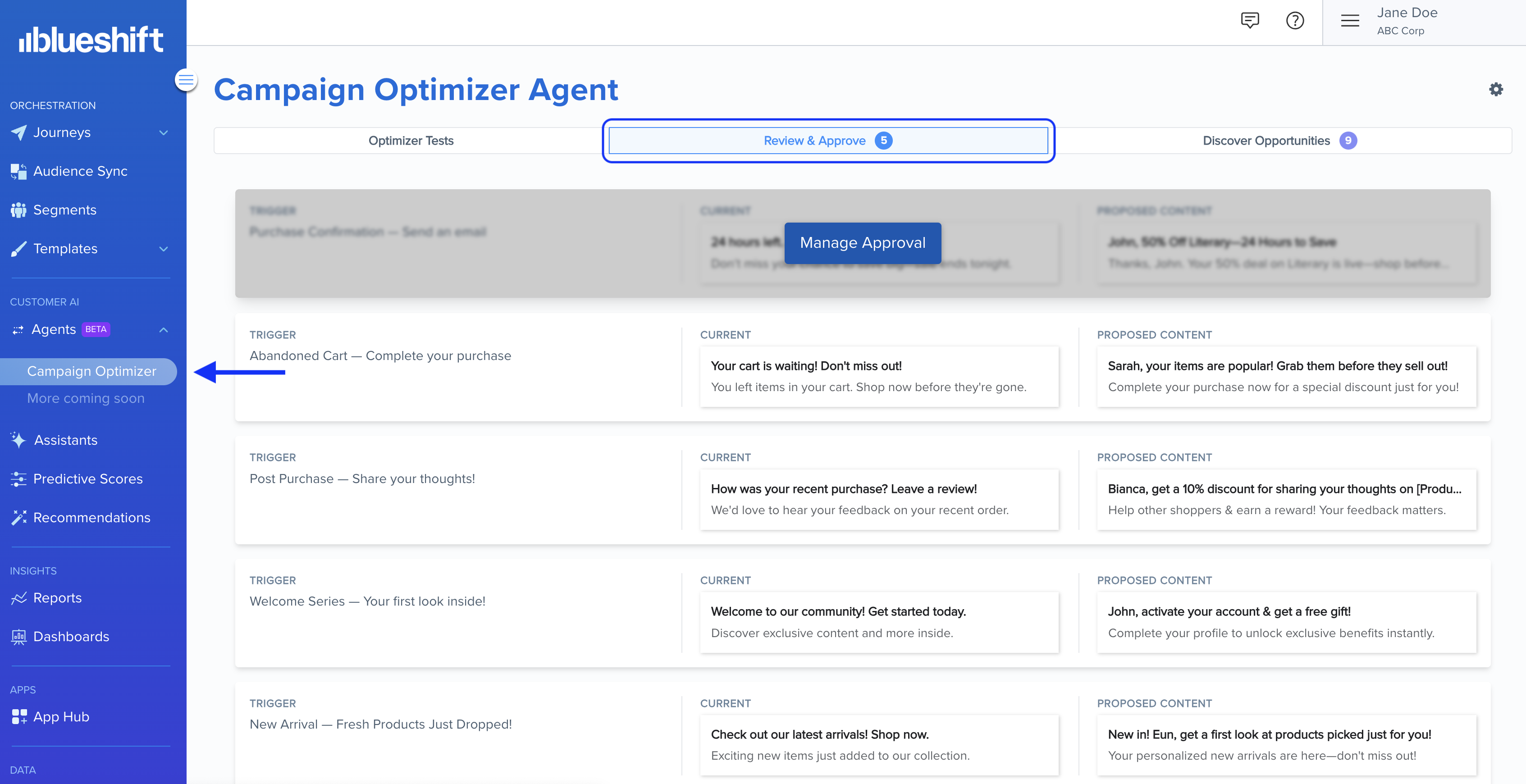 Review & approve tab