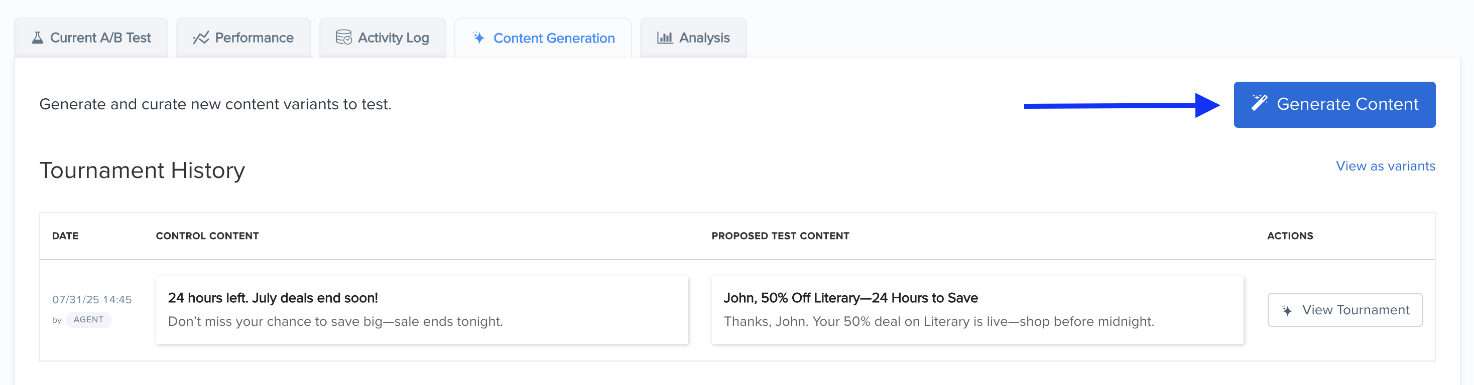 Locate the Generate content button