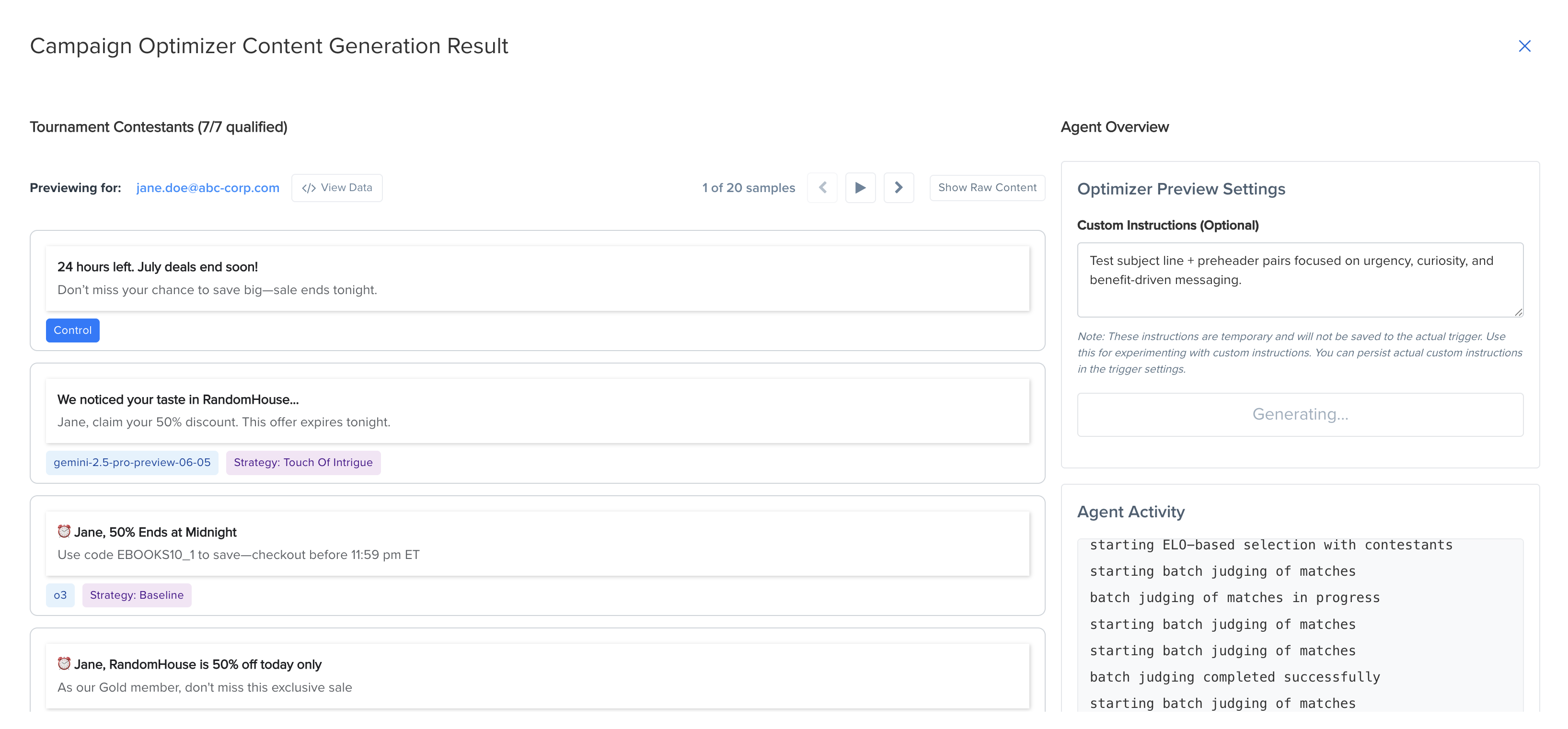 Preview results example
