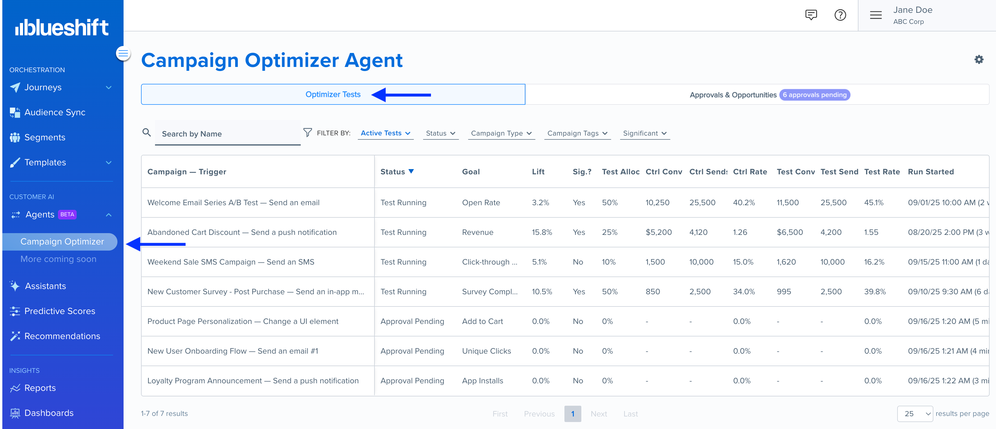 Campaign-Optimizer-Agent-Optimizer-Tests-Tab-Annotated-Nov-2025.png