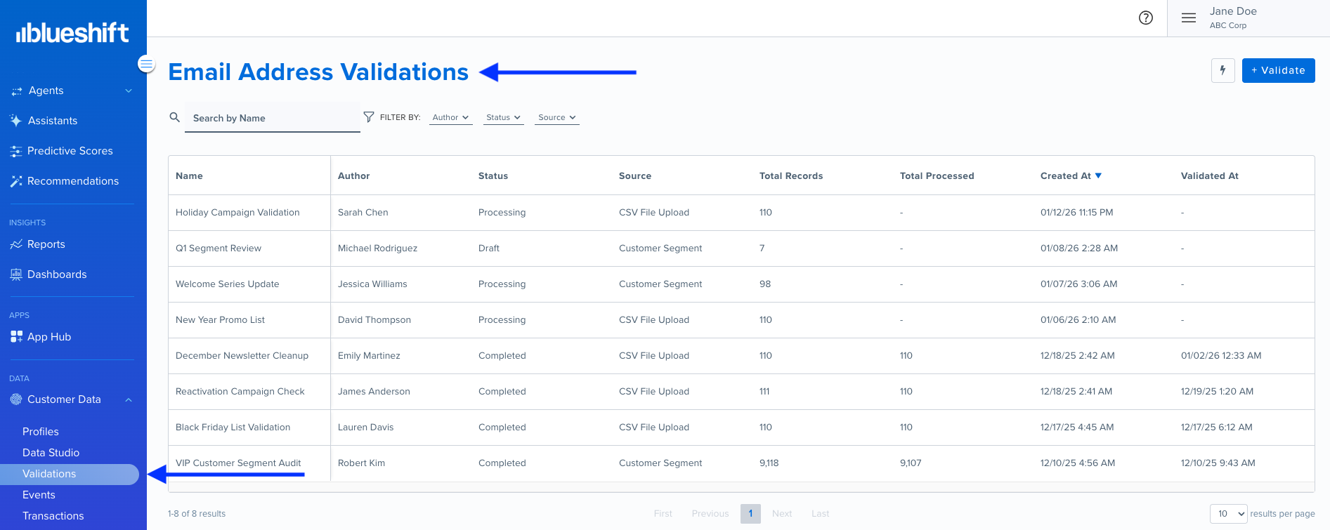 Email address validations home page with Validate button