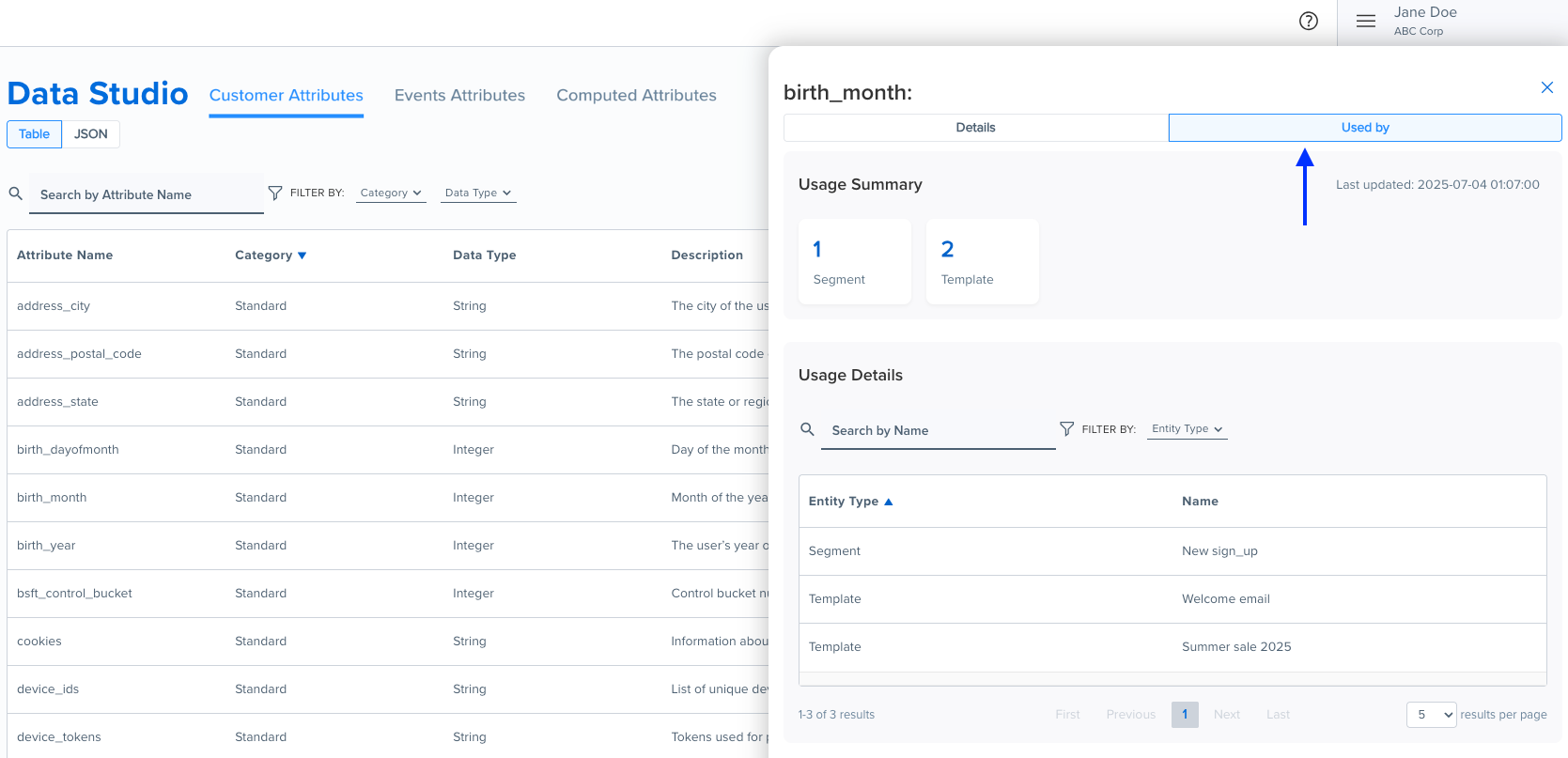 Attribute usage view