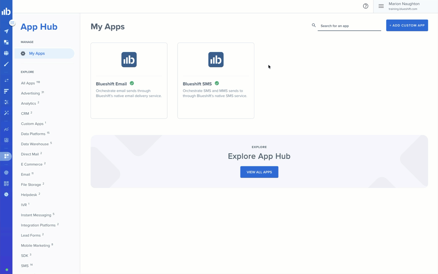 Opening Contact Support from the ? icon in the Blueshift dashboard