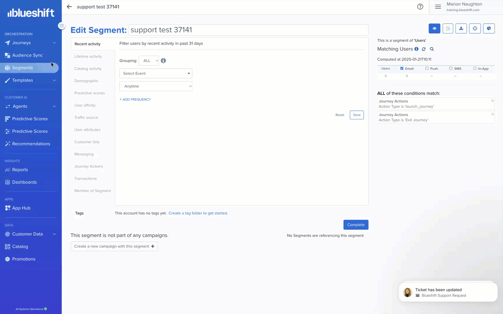 Viewing support tickets in the Tickets space